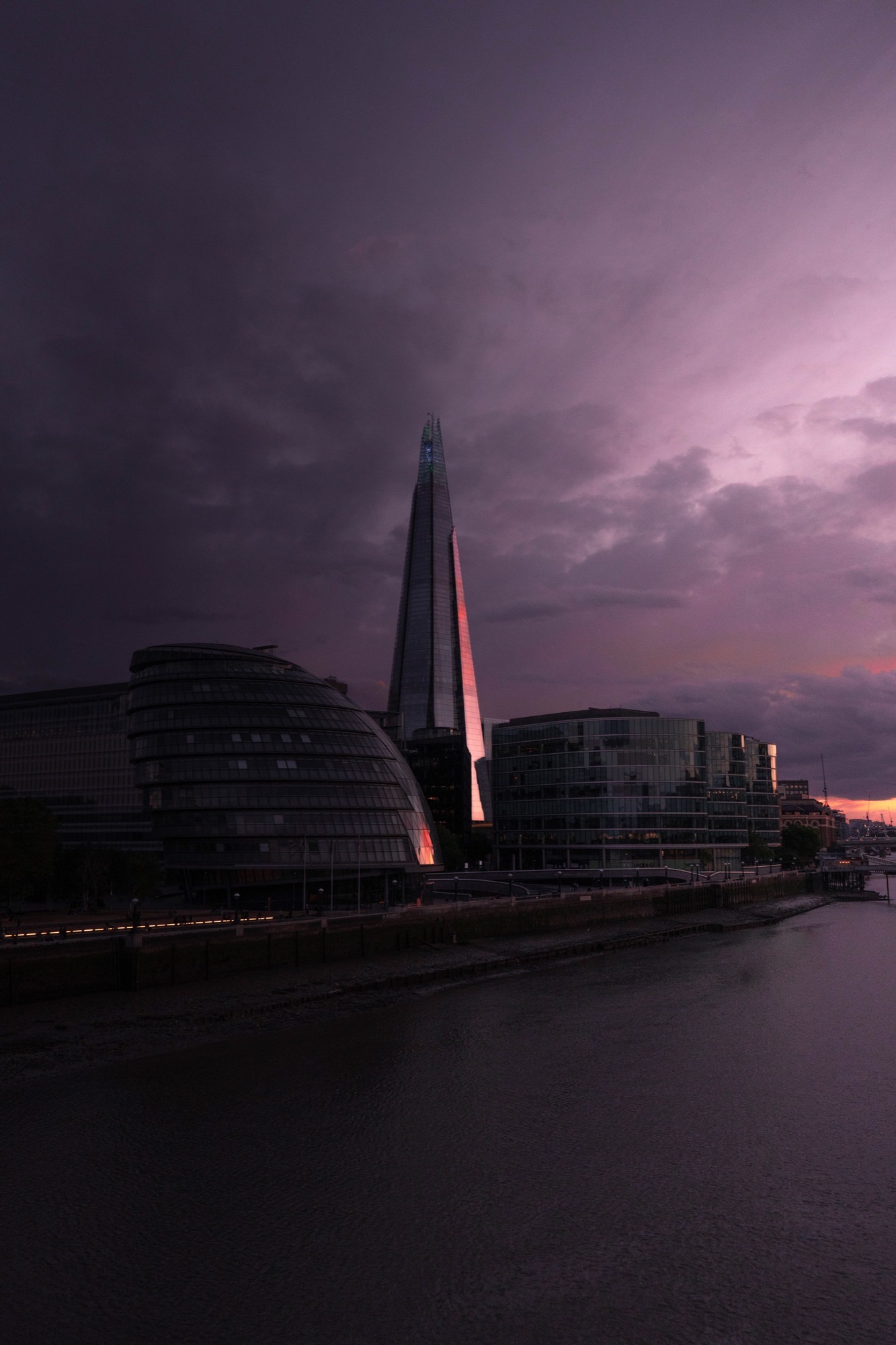 Cityscape photography - City Hall and Shard stormy sunset